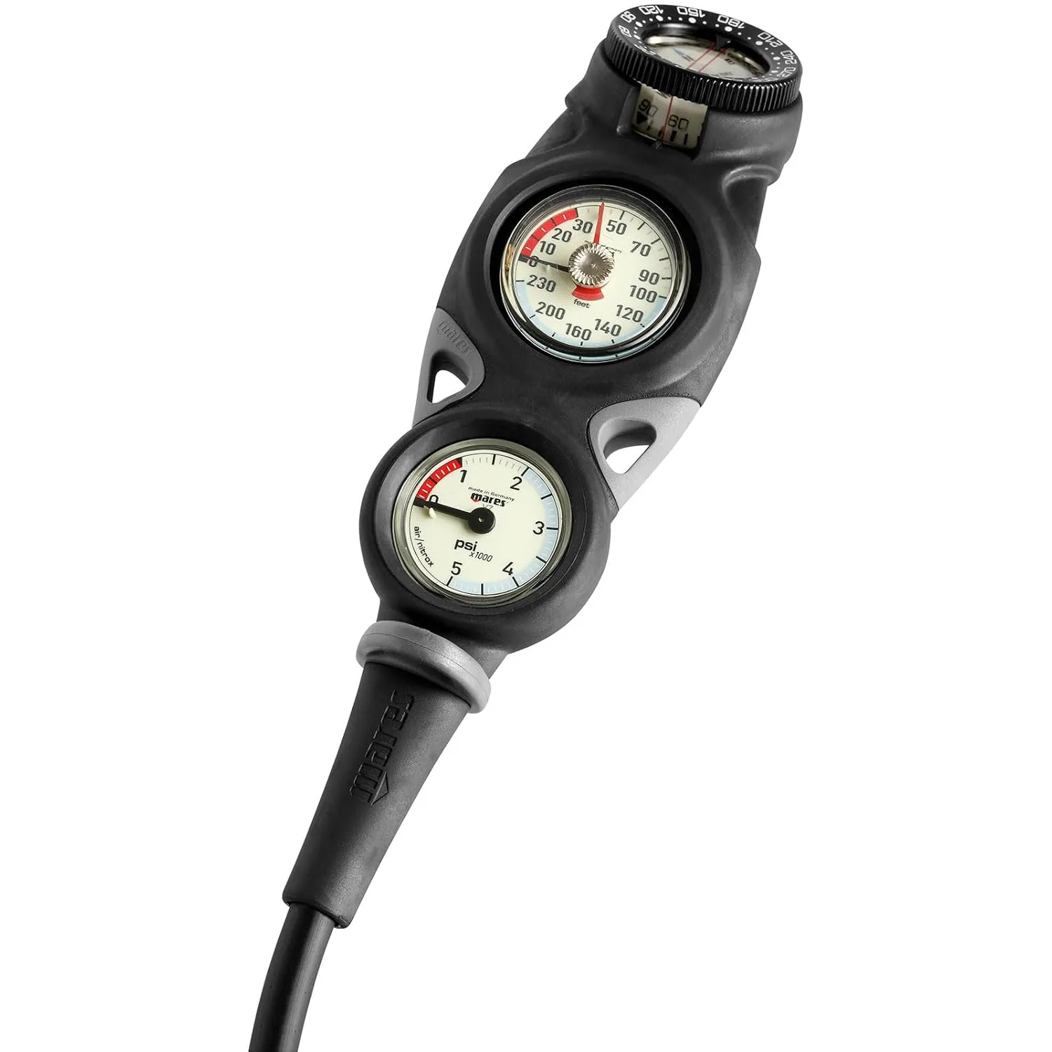 MARES Mission 3 Analog Console - Compact Durable Scuba Diving Triple Console with Pressure Gauge, Analog Depth Gauge & Compass, US