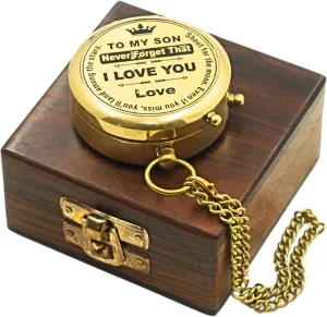 Marine Brass Engraved Pocket Compass in Wooden Box | Nautical Antique Compass Gift Graduation Day Gifts Compasses for Women Mens Boy Girls Occations (2" Inches)