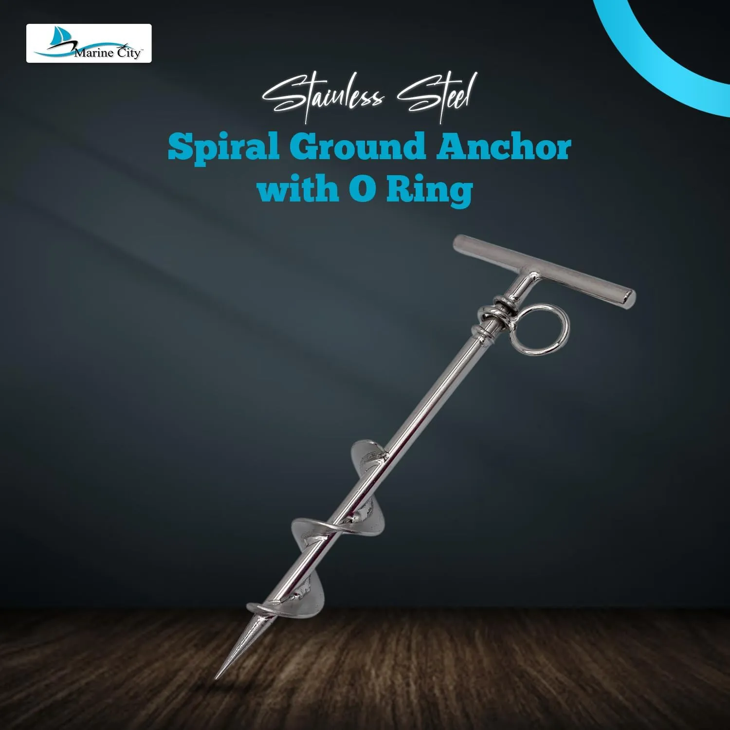 MARINE CITY Spiral Ground Anchor with O-Ring – 304 Stainless Steel 4-1/2 x 10-5/8 Inches, Ideal for Boat Mooring, Camping Tents, Puppy Tie-Out Stakes, Backyards, Marines, Yachts (1)