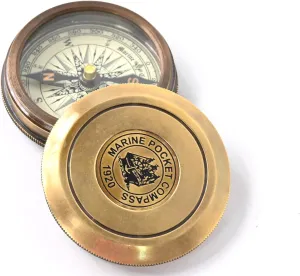 Marine Pocket Compass 1920, Vintage Brass Nautical Compass with Robert Frost Poem, 5.08cm, Antique Navigation Device