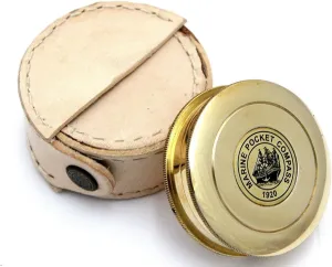 Marine Pocket Compass with Leather Case, Brass Construction, Robert Frost Poem, Vintage Style Navigation Tool