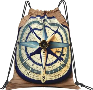 Maritime Sailboat Compass print Casual drawstring backpack, lightweight and portable, fit for daily, sports and travel