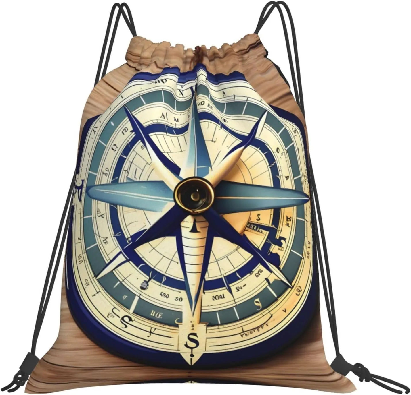 Maritime Sailboat Compass print Casual drawstring backpack, lightweight and portable, fit for daily, sports and travel