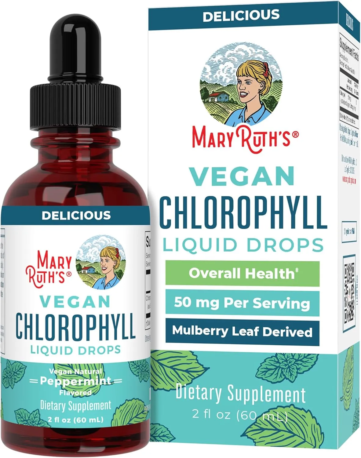 MaryRuth's Chlorophyll Liquid Drops | Clean Label Project Certified® | Vegan | Non-Diluted Liquid Chlorophyll| Mulberry Derived Supplement for Ages 14  | Non-GMO | Delicious Minty Flavor | 2 Fl Oz