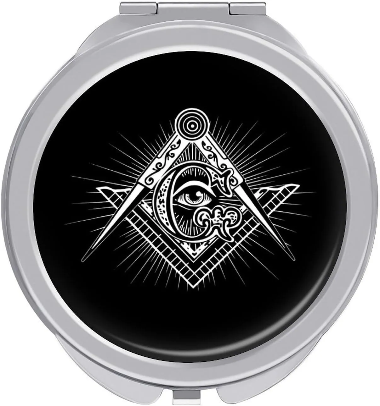 Masonic Freemason Square Compass Compact Travel Makeup Mirror 1X/2X Magnification Portable Pocket Purse Mirror
