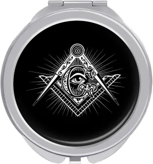 Masonic Freemason Square Compass Compact Travel Makeup Mirror 1X/2X Magnification Portable Pocket Purse Mirror