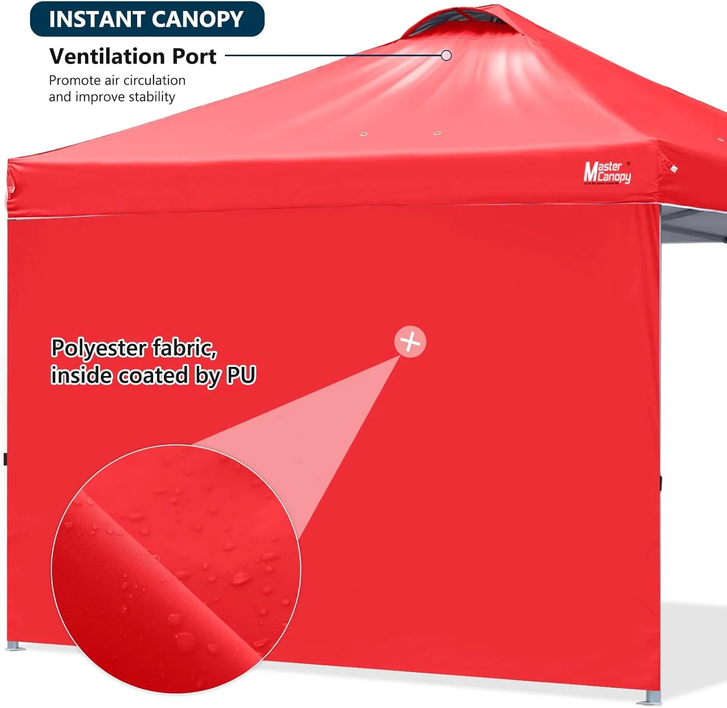 MASTERCANOPY Durable Pop-up Canopy Tent with 1 Sidewall (10'x10', Red)