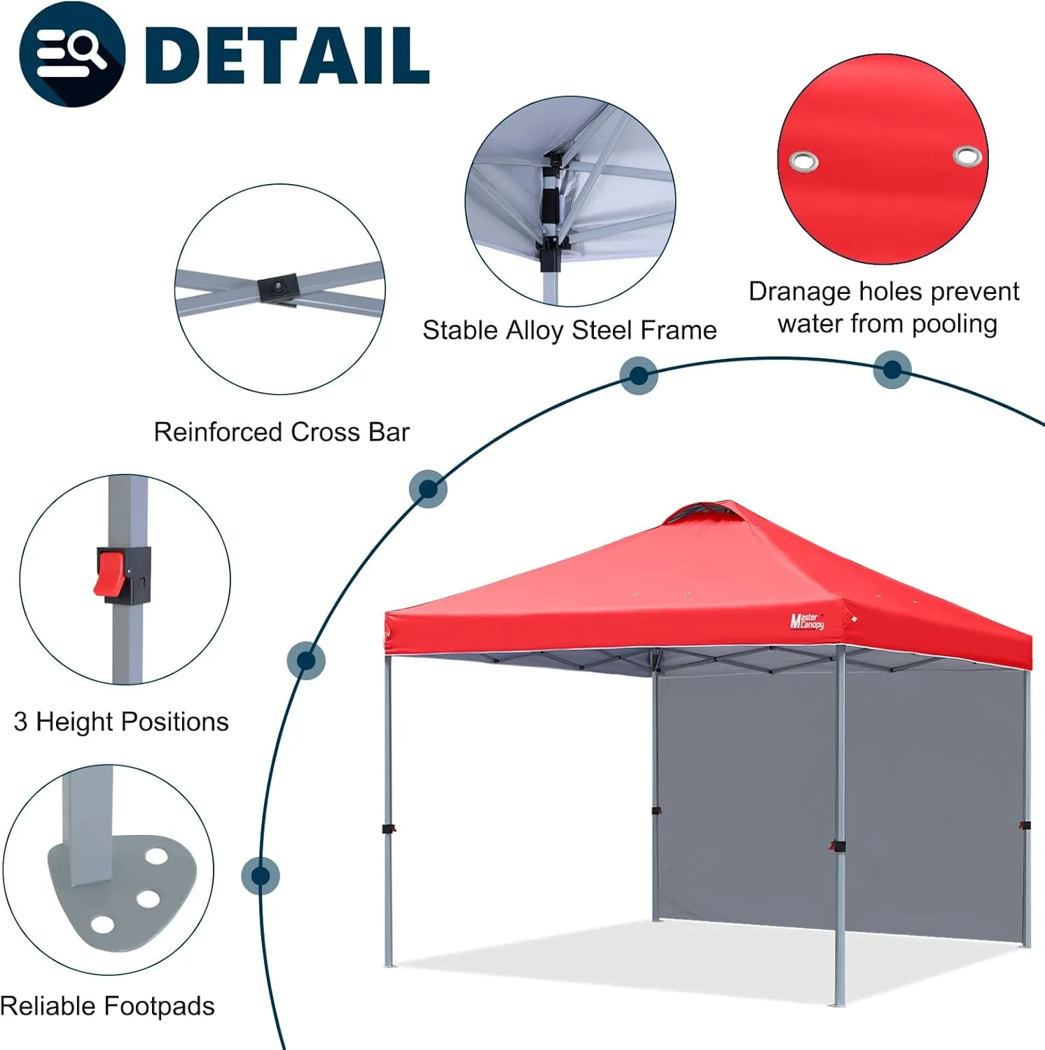 MASTERCANOPY Durable Pop-up Canopy Tent with 1 Sidewall (10'x10', Red)
