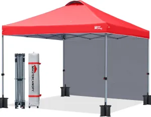 MASTERCANOPY Durable Pop-up Canopy Tent with 1 Sidewall (10'x10', Red)