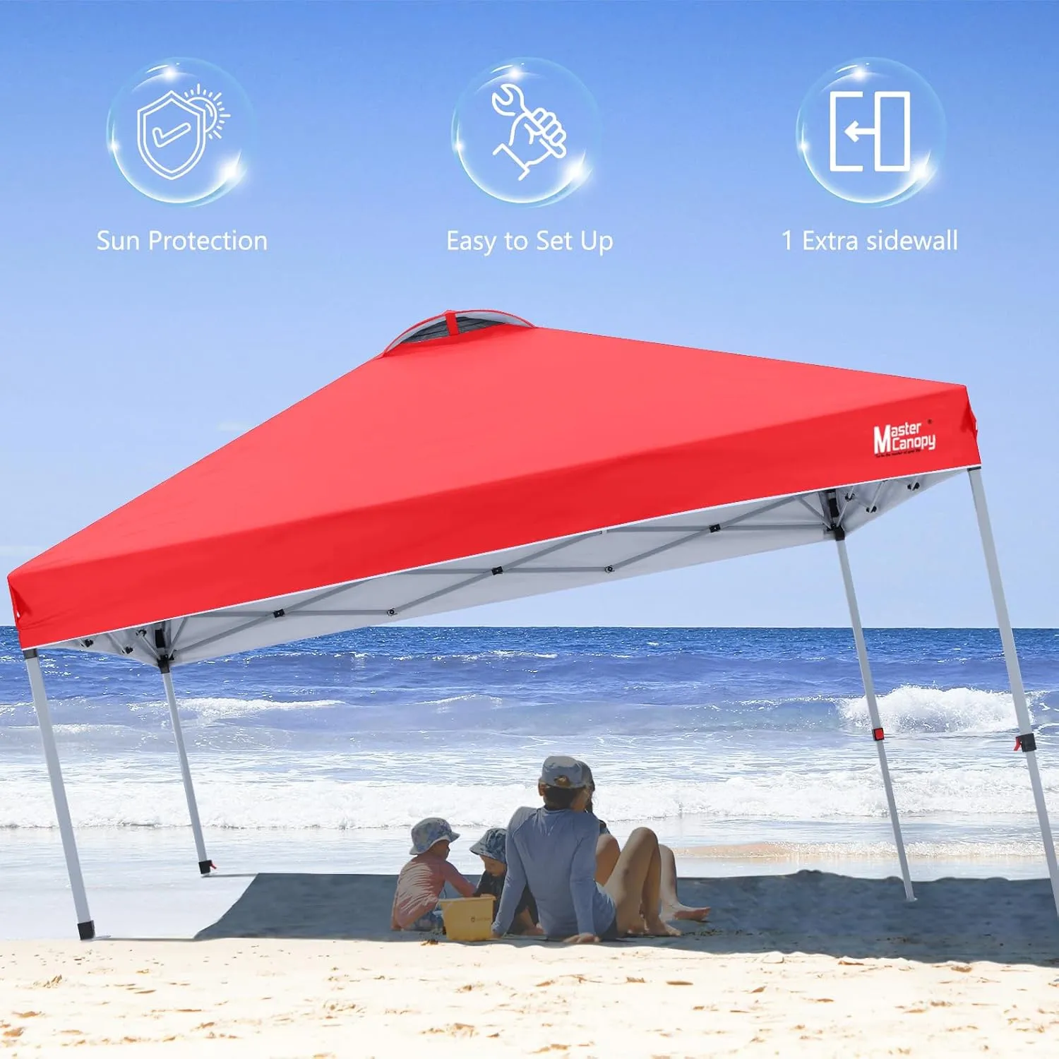 MASTERCANOPY Durable Pop-up Canopy Tent with 1 Sidewall (10'x10', Red)