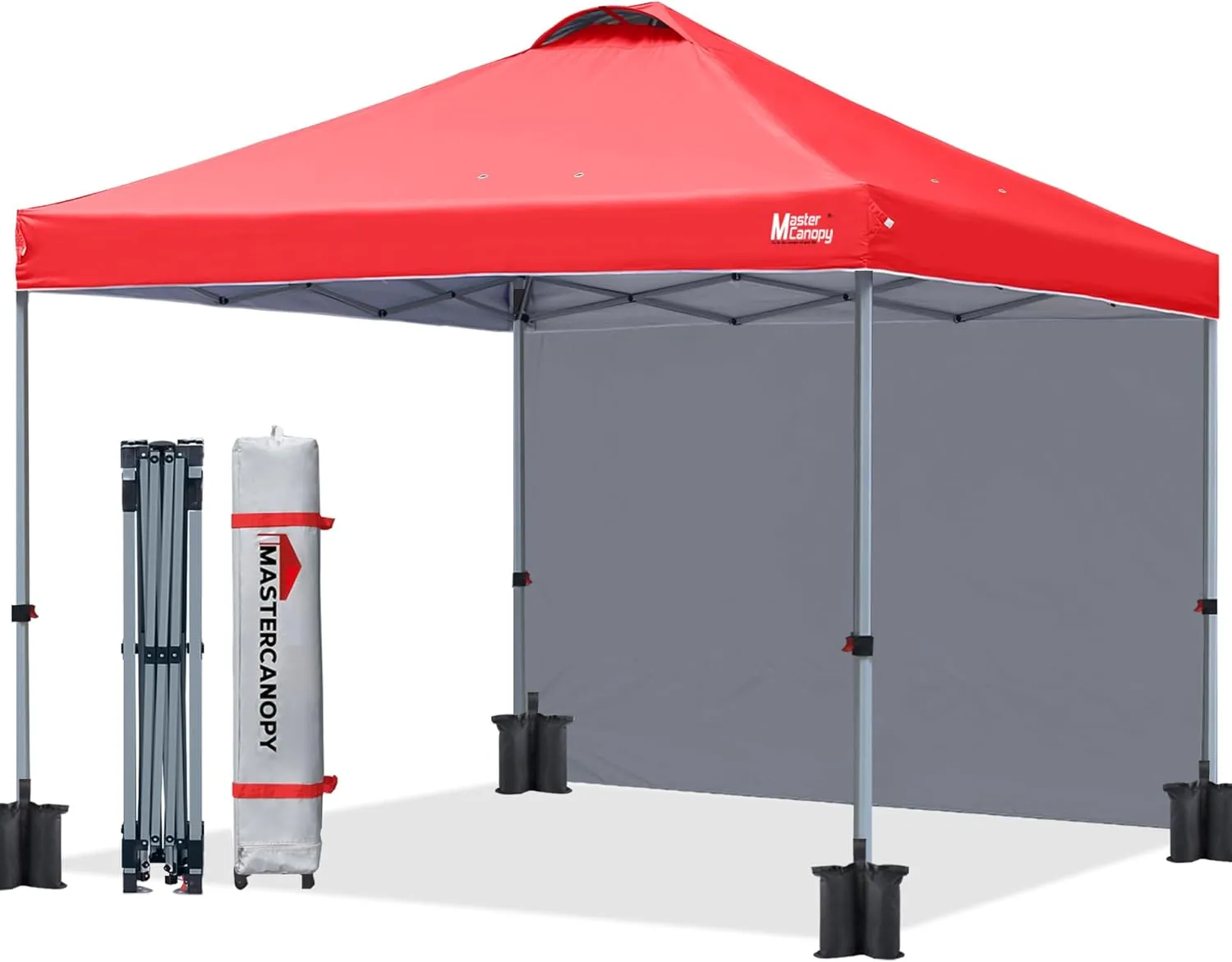 MASTERCANOPY Durable Pop-up Canopy Tent with 1 Sidewall (10'x10', Red)
