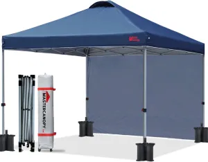 MASTERCANOPY Durable Pop-up Canopy Tent with 1 Sidewall (10'x10',Navy Blue)