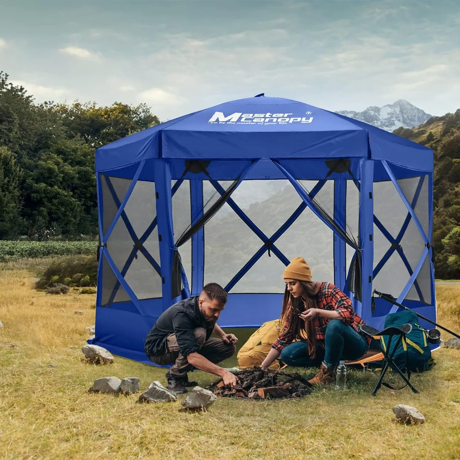 MASTERCANOPY Escape Shelter Screen House Outdoor Camping Tent for 6 Sides Canopy(10x10, Blue)