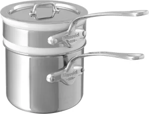 Mauviel M'Cook 5-Ply Polished Stainless Steel Bain Marie With Lid, And Cast Stainless Steel Handle, 1.8-qt, Made In France
