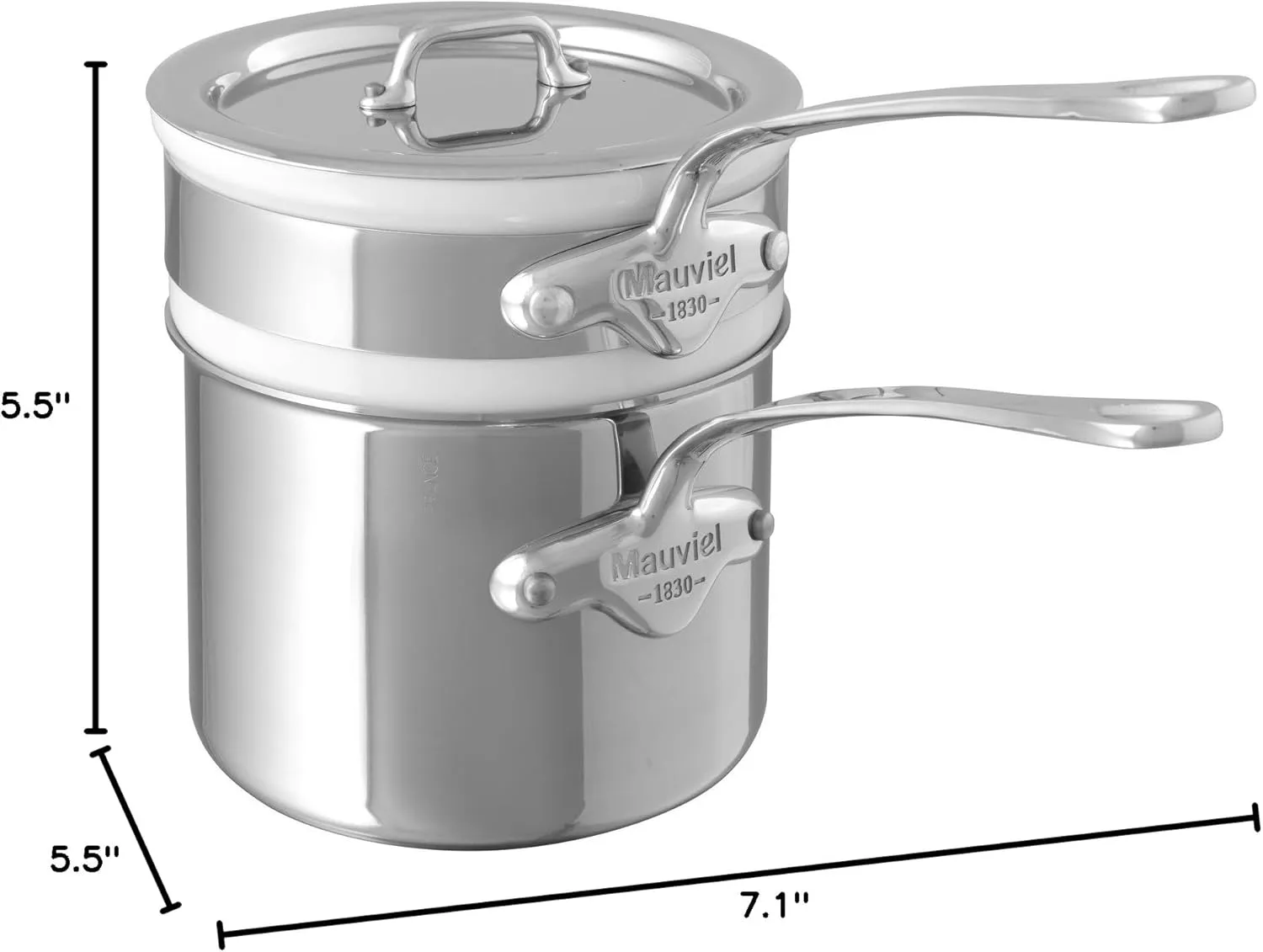 Mauviel M'Cook 5-Ply Polished Stainless Steel Bain Marie With Lid, And Cast Stainless Steel Handle, 1.8-qt, Made In France