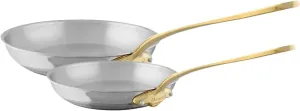 Mauviel M'Cook B 5-Ply Polished Stainless Steel 2-Piece Frying Pan Set With Brass Handles, Made In France