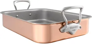 Mauviel M'Heritage 150 S 1.5mm Polished Copper & Stainless Steel Roasting Pan, And Cast Stainless Steel Handles, 13.7 x 9.8-in, Made In France