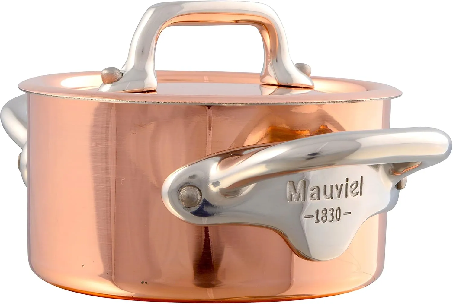 Mauviel M'Minis 1 mm Copper & Stainless Steel Mini Stewpan With Lid And Stainless Steel Handles, 3.5-In, Made in France