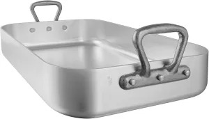 Mauviel M'Pure Stainless Steel Rectangular Roasting Pan, With Iron Handles, 15.7 x 11.8-in, Made in France