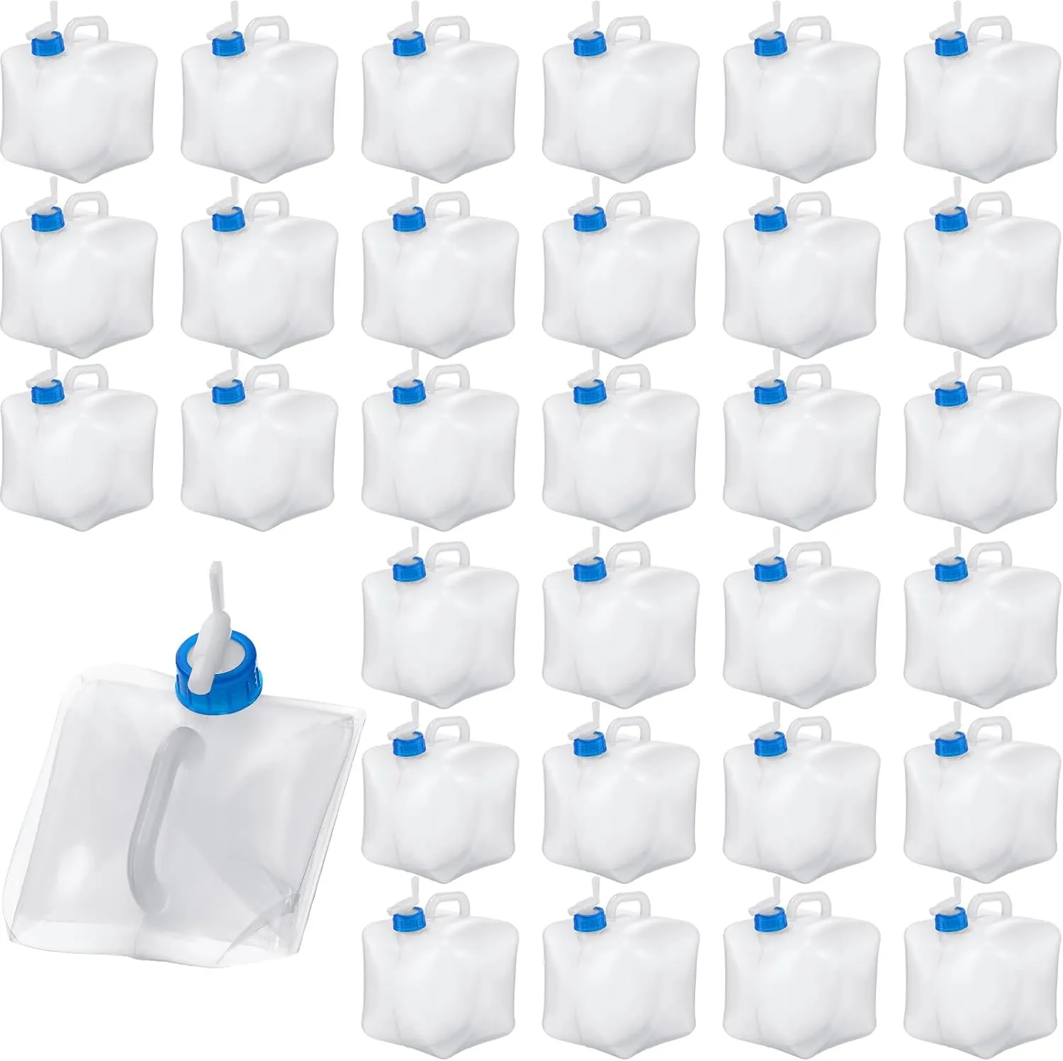 Maxdot 30 Pcs 1.3 Gallon Collapsible Water Storage Container with Spigot Camping Water Storage Carrier Portable Folding Water Cube Water Tank Emergency Water Storage for Outdoors Hiking Survival Kit