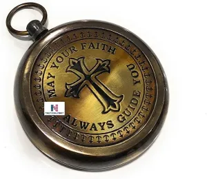 May Your Faith Always Guide You Antique Nautical Vintage Directional Magnetic Compass with Famous Scripture Quote Engraved Baptism Gifts (Without Chain Black Antique Compass)