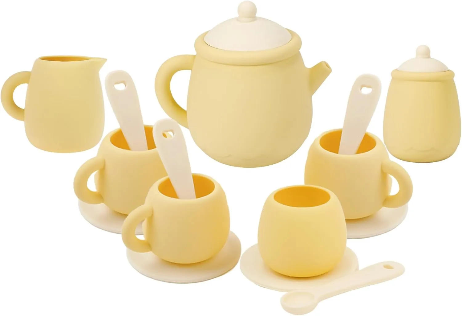 MCGMITT Toy Tea Set, Silicone Tea Party Set for Little Girls Boys, 15 Pcs BPA Free Dishwasher Safe Pretend Tea Set for Toddlers Kids Age 3-6, Non Breakable Cute Toy Kitchen Accessories for Children