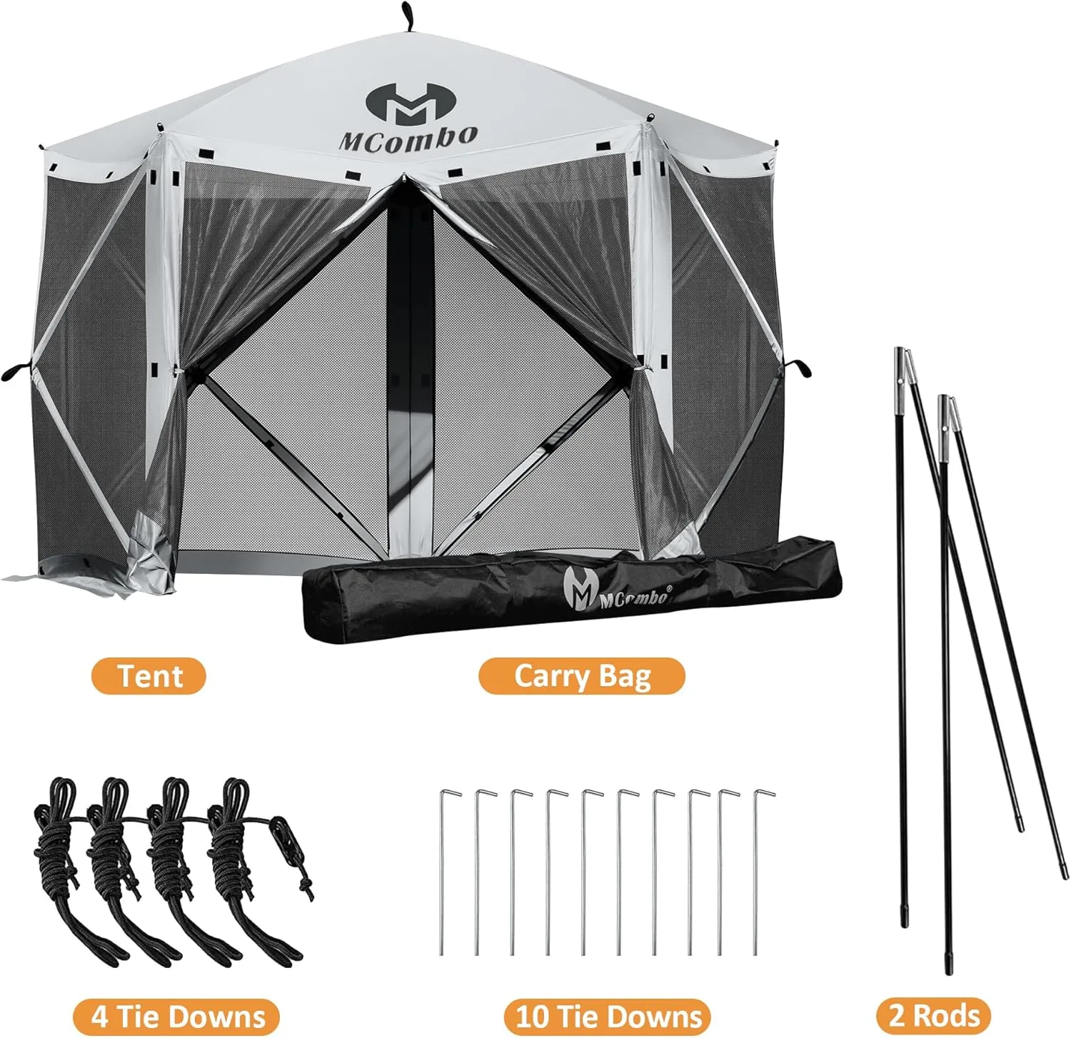 MCombo 10x10ft 5-Sided Pop-Up Gazebo Tent Only, Screened Outdoor Shelter with Netting, Quick Setup Patio Pavilion, No Wind Panels Included, 1024 (Silver Gray, 10x10ft Pop-Up Gazebo Tent Only)