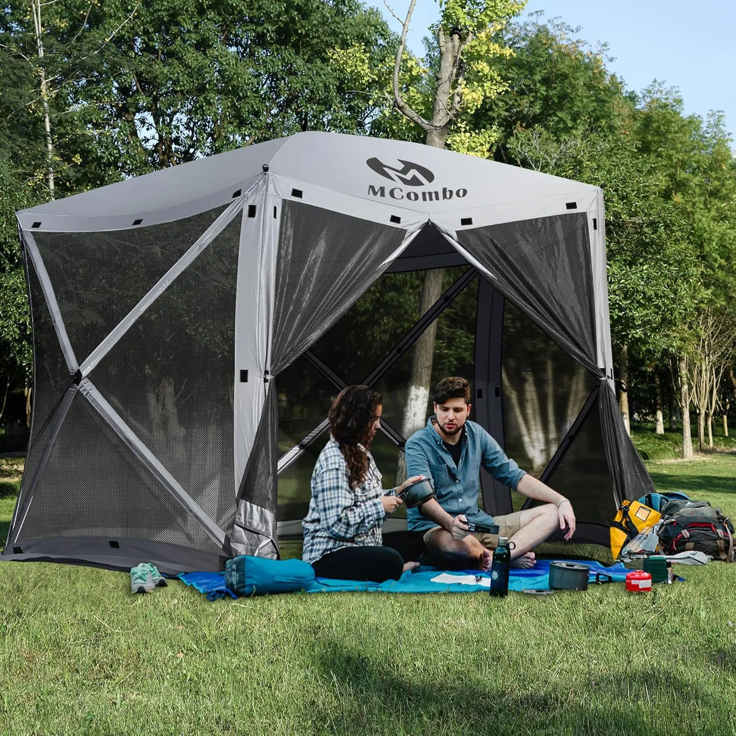 MCombo 10x10ft 5-Sided Pop-Up Gazebo Tent Only, Screened Outdoor Shelter with Netting, Quick Setup Patio Pavilion, No Wind Panels Included, 1024 (Silver Gray, 10x10ft Pop-Up Gazebo Tent Only)