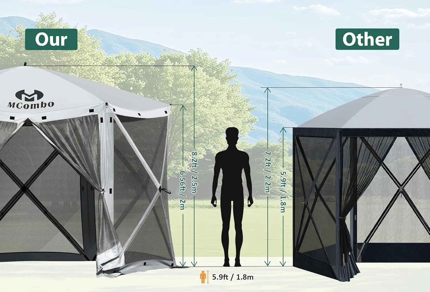 MCombo 10x10ft 5-Sided Pop-Up Gazebo Tent Only, Screened Outdoor Shelter with Netting, Quick Setup Patio Pavilion, No Wind Panels Included, 1024 (Silver Gray, 10x10ft Pop-Up Gazebo Tent Only)