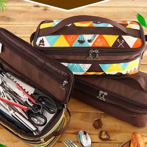 MDybf Cooking Utensils Travel Bag Portable Cookware Storage Pouch Toiletry Cosmetic Bag for Outdoor Camping Barbecue (Coffee) (Color : Picture 1)