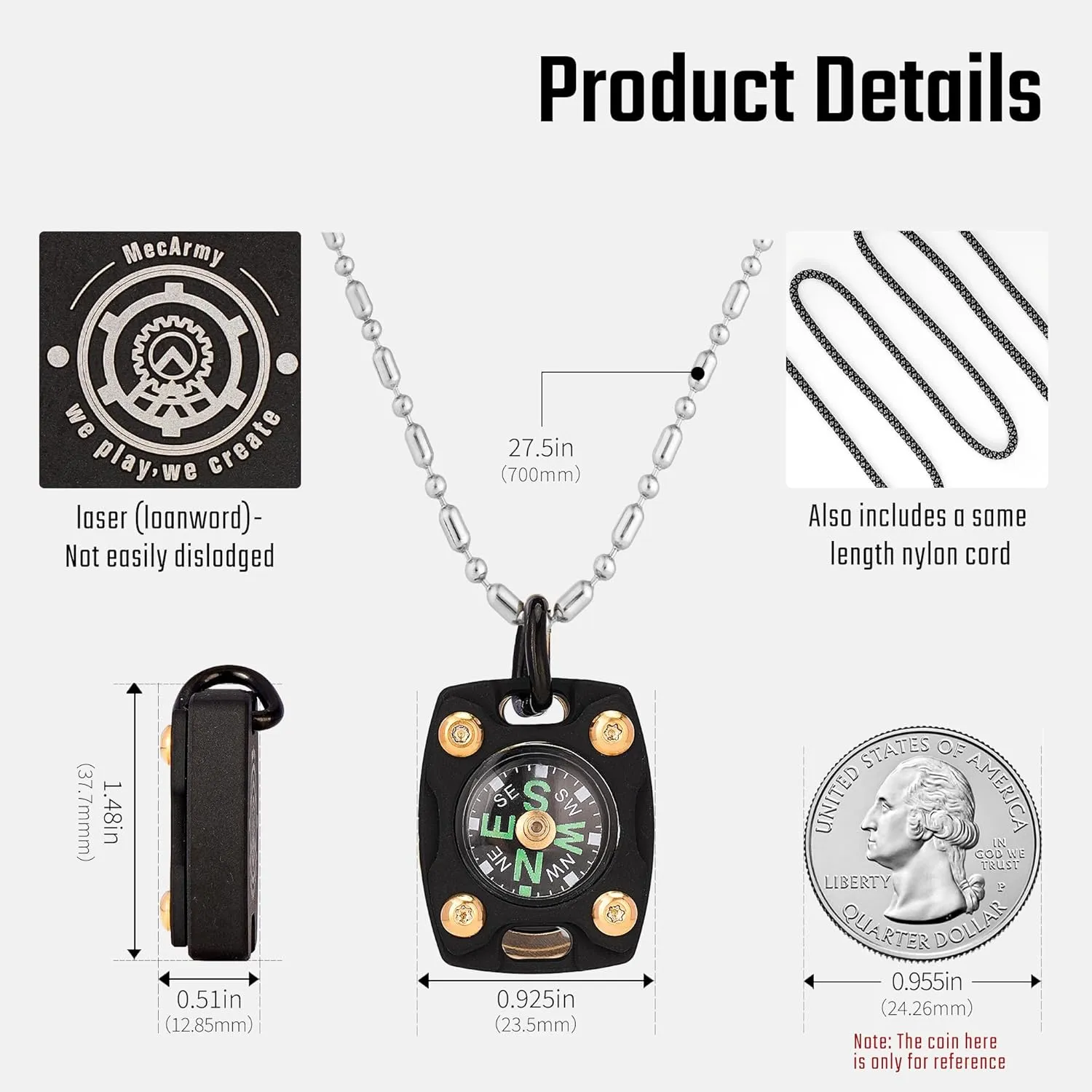 MecArmy CMP/CMP2 Mini Compass- Meaningful Graduation Birthday Gifts for Men Women, EDC Titanium/Brass/Copper Pocket Compass for Hiking SurvivaI, IPX5 Waterproof, Glow in The Dark, Necklace Pendant