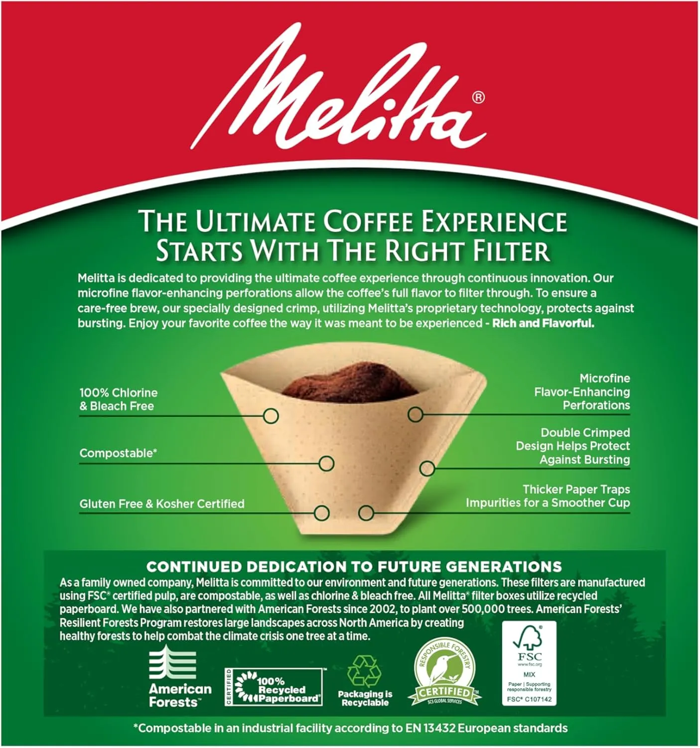 Melitta #4 Cone Coffee Filters, Natural Brown, 100 Count, Pack of 6