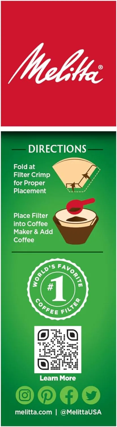 Melitta #4 Cone Coffee Filters, Natural Brown, 100 Count, Pack of 6