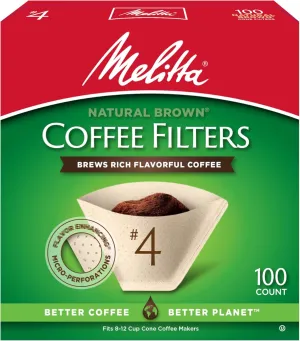 Melitta #4 Cone Coffee Filters, Natural Brown, 100 Count, Pack of 6