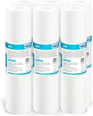 Membrane Solutions 10 Micron Sediment Water Filter Replacement Polypropylene Cartridge 10"x 2.5" for Whole House RO System, Compatible with Aqua-Pure AP110, GE FXUSC, WHKF-GD05, Culligan P5-6 Pack