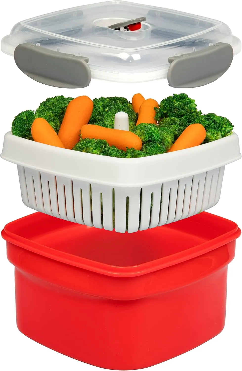 Microwave Cookware Steamer- 3 Piece Microwave Cooker w Food Container, Removable Strainer and Locking Steam Vent Lid- BPA Free, Fridge and Freezer Safe | 1.3 Liters, 6x6x4 Inches
