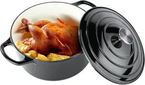 Miereirl 6 Quart Enameled Dutch Oven Pot with Lid, Cast Iron Dutch Oven with Dual Handles for Bread Baking, Cooking, Non-stick Enamel Coated Cookware (Black)