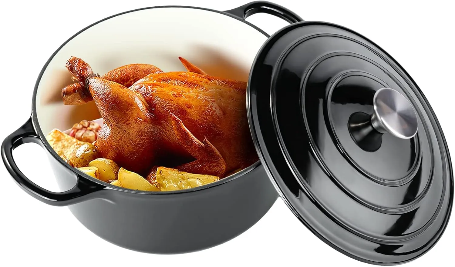 Miereirl 6 Quart Enameled Dutch Oven Pot with Lid, Cast Iron Dutch Oven with Dual Handles for Bread Baking, Cooking, Non-stick Enamel Coated Cookware (Black)