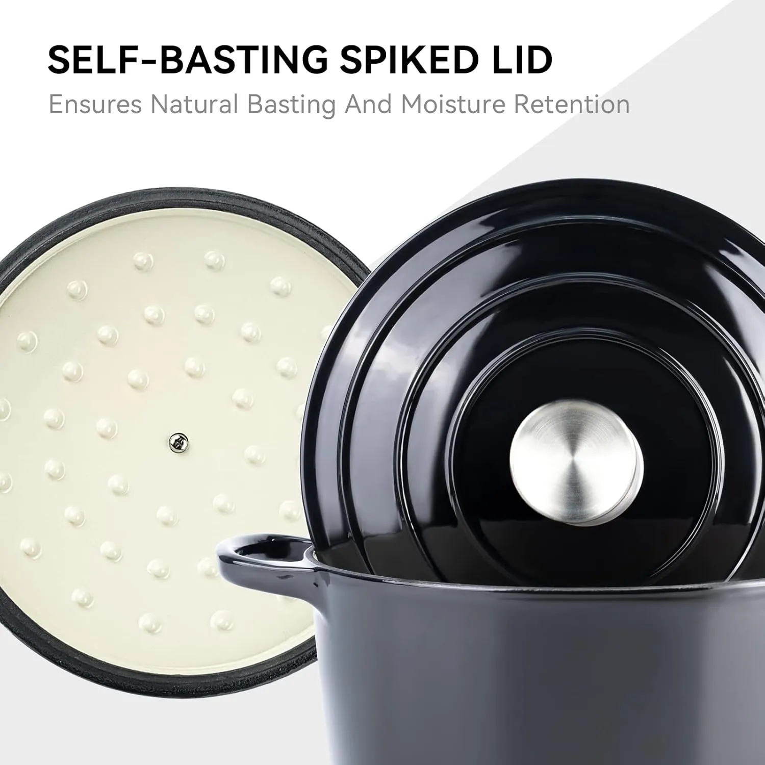 Miereirl 6 Quart Enameled Dutch Oven Pot with Lid, Cast Iron Dutch Oven with Dual Handles for Bread Baking, Cooking, Non-stick Enamel Coated Cookware (Black)