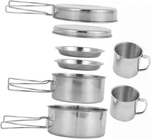 Mikikit Hiking Cooking Tool Portable Cooking Set Pot Pan Cup Plate Camping Accessories