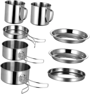 Mikikit Outdoor Cooking Tool Camping Cooking Set 8-Piece Picnic Cookware Kit Portable Pot Set for Hiking Camping BBQ