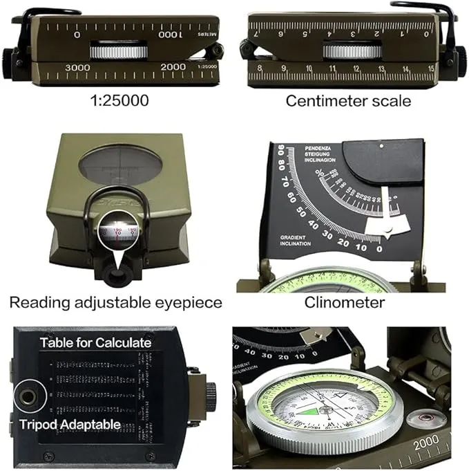 Military Compass with Fatwood Fire Starter for Backpacking and Survival