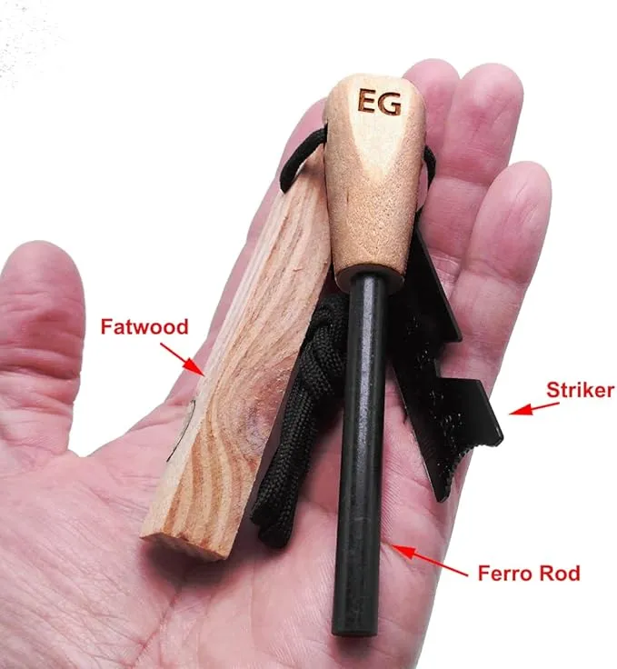 Military Compass with Fatwood Fire Starter for Backpacking and Survival