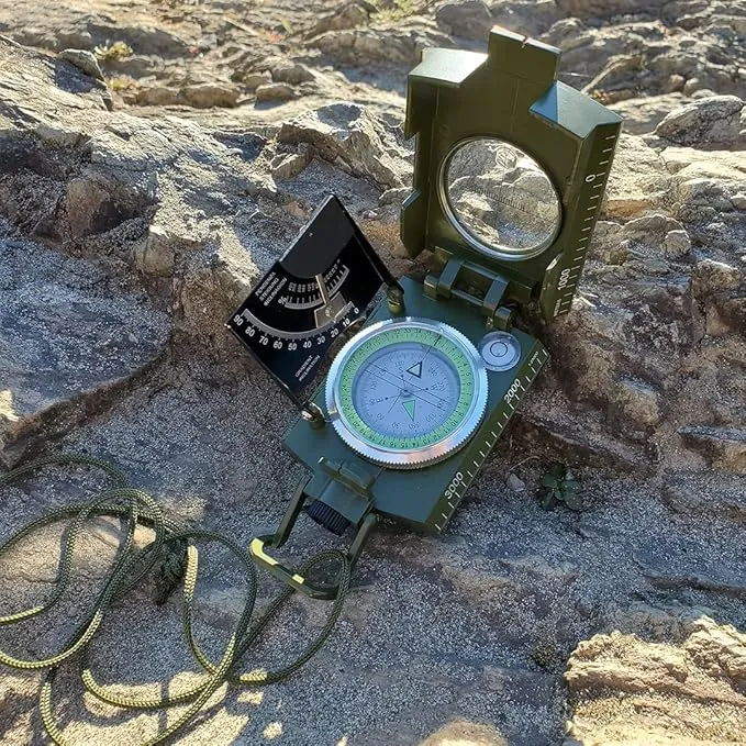 Military Compass with Fatwood Fire Starter for Backpacking and Survival