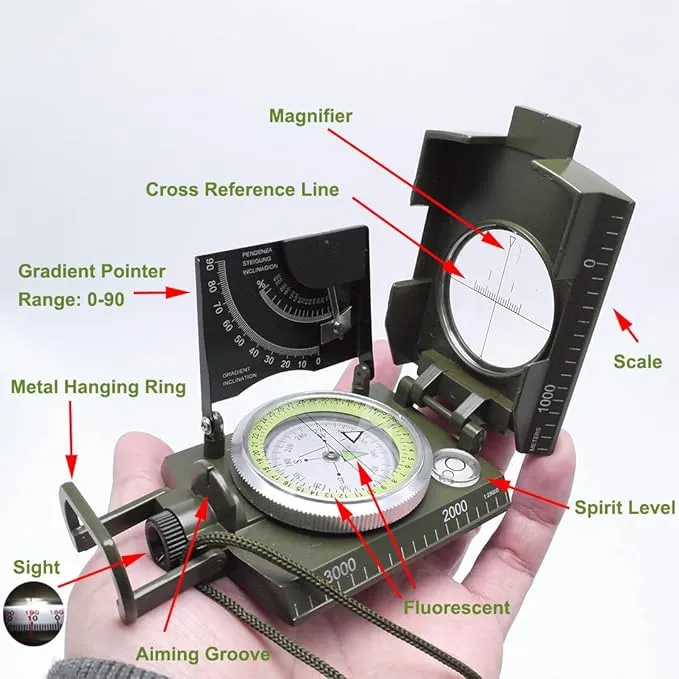 Military Compass with Fatwood Fire Starter for Backpacking and Survival