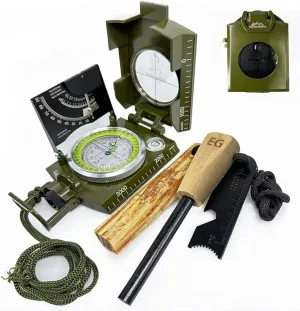 Military Compass with Fatwood Fire Starter for Backpacking and Survival