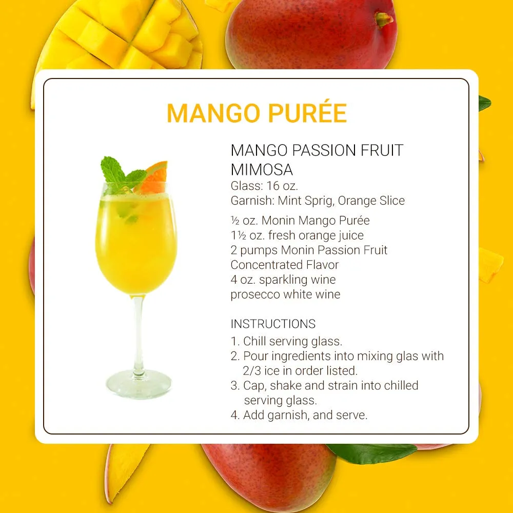 Monin - Mango Purée, Tropical and Sweet Mango Flavor, Natural Flavors, Great for Teas, Lemonades, Smoothies, and Cocktails, Non-GMO, Vegan, Gluten-Free (1 Liter)