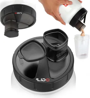 MYLIDO Protein Dispenser Scoop Powder Dispense Supplement Funnel Universal Size Fits All Brands, Pre and Post Workout BPA Free Hands Clean Attachment Container Lid MyLid-O