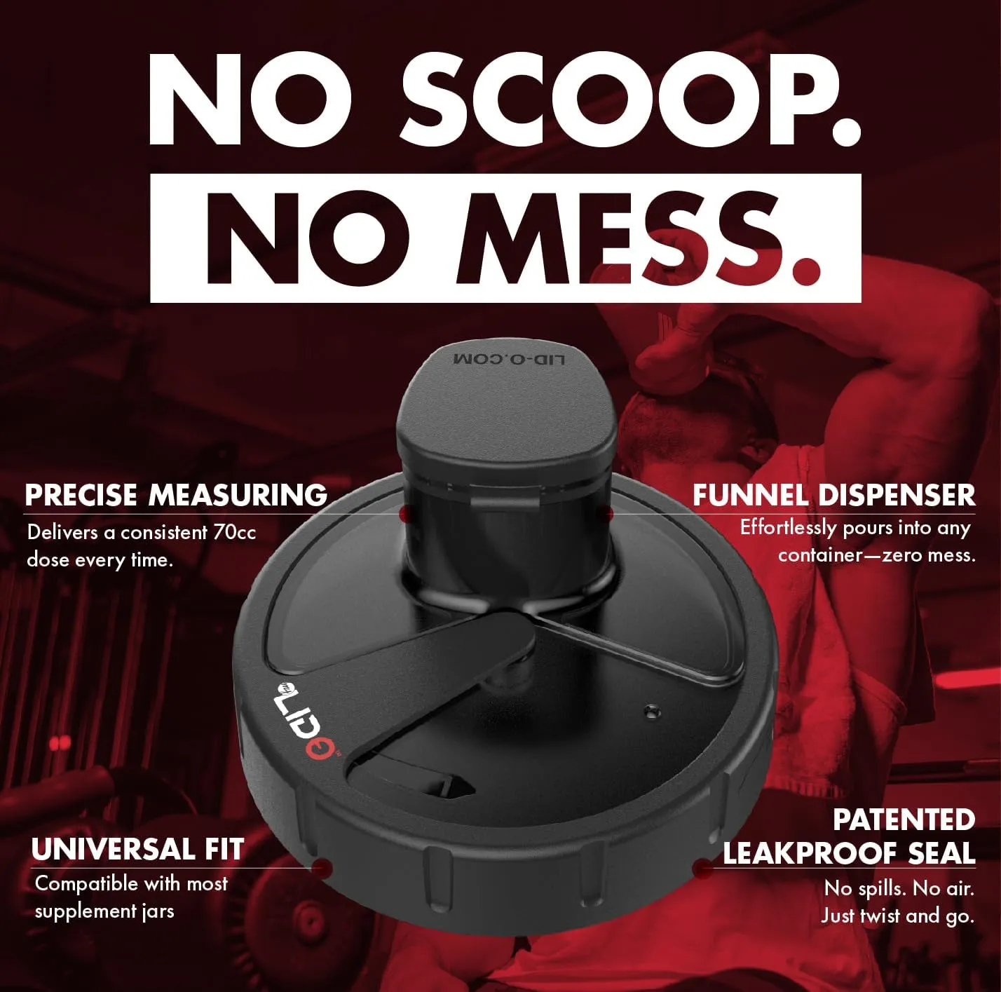 MYLIDO Protein Dispenser Scoop Powder Dispense Supplement Funnel Universal Size Fits All Brands, Pre and Post Workout BPA Free Hands Clean Attachment Container Lid MyLid-O