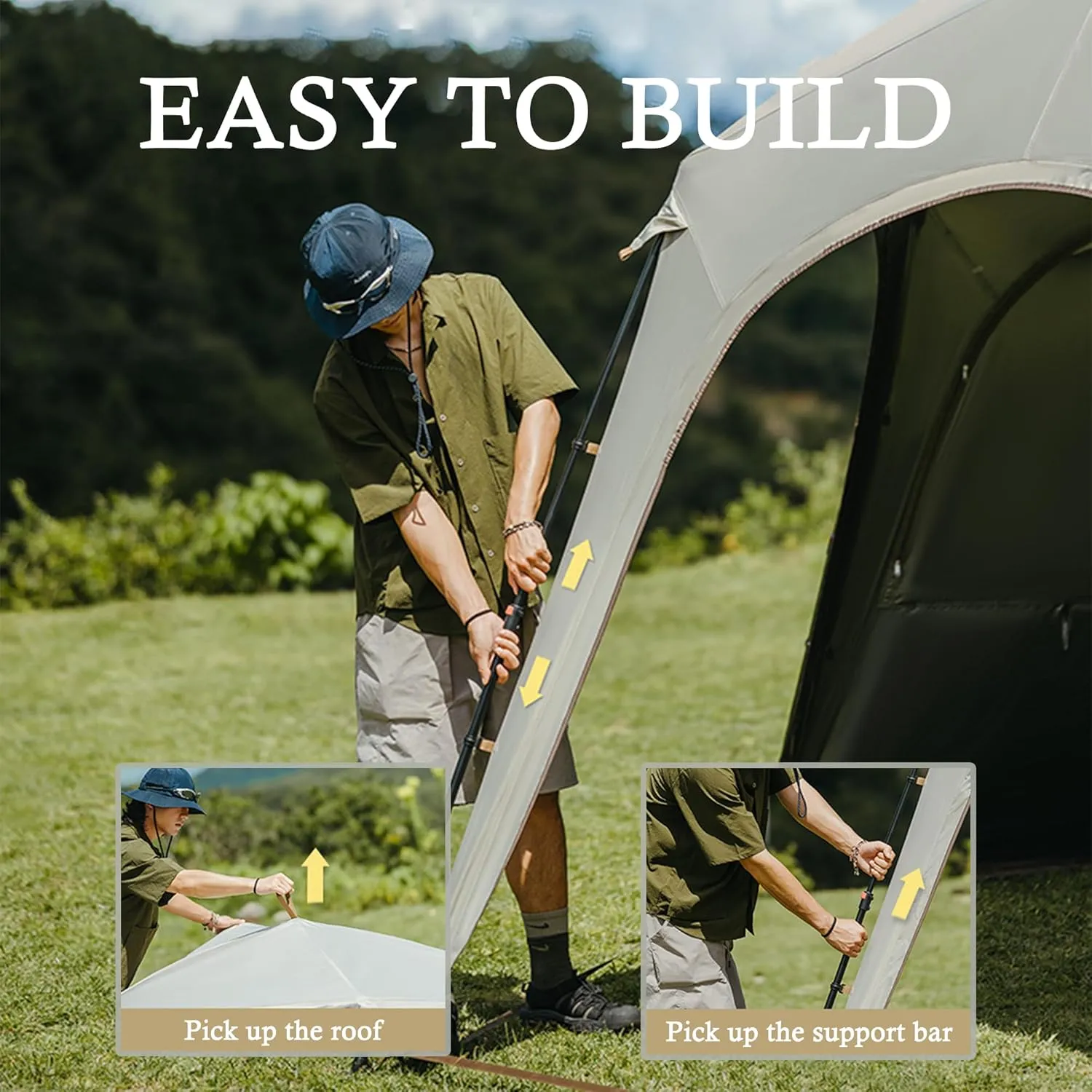 Naturehike Quarter/Hexagonal Camping Tent Canopy Sun Shade,Outdoor Tent for Camping,Fishing,Picnics, Canopy Available with Ground Cloth,Door Curtains,Tent Connector